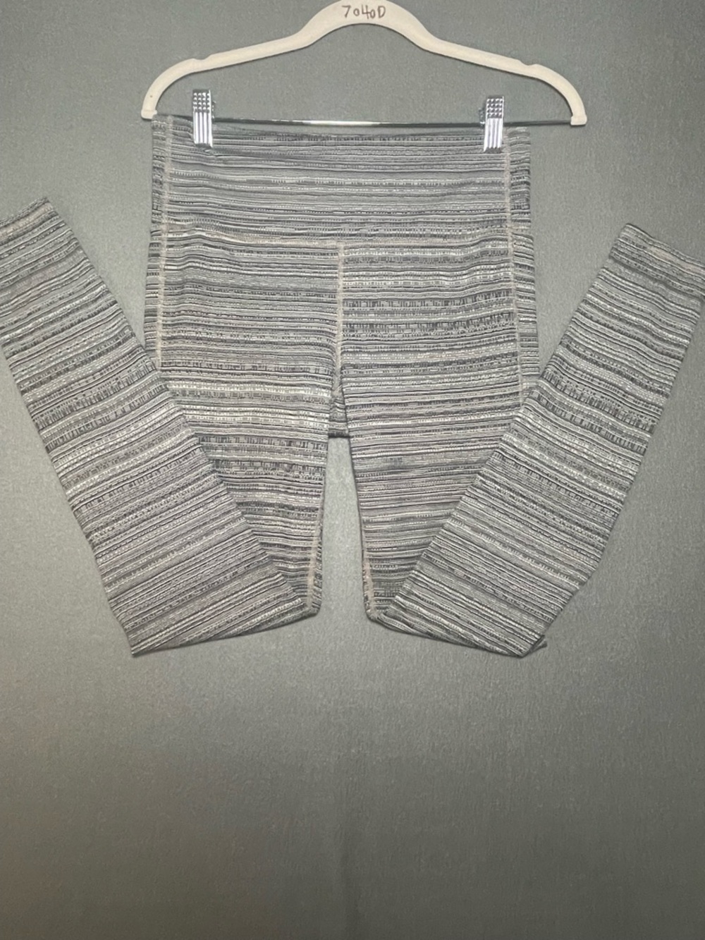 Athleta Leggings Medium Gray Striped High Rise Athletic Yoga Pants